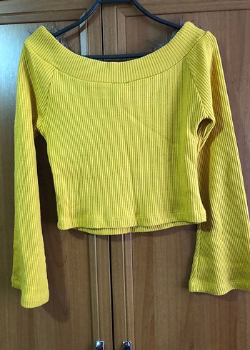 Sarı Triko Kadın Kazak, Kürklü Yaka, Uzun Kollu - Görsel 4