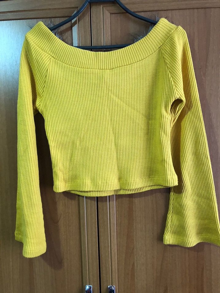 Sarı Triko Kadın Kazak, Kürklü Yaka, Uzun Kollu - Görsel 4