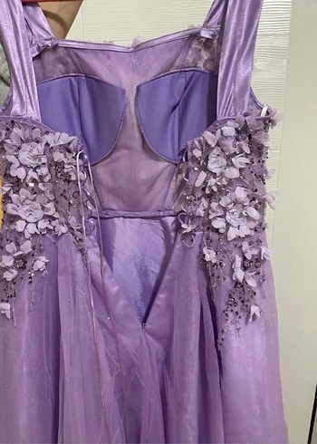 Mor Çiçekli Uzun Abiye Elbise - Görsel 5