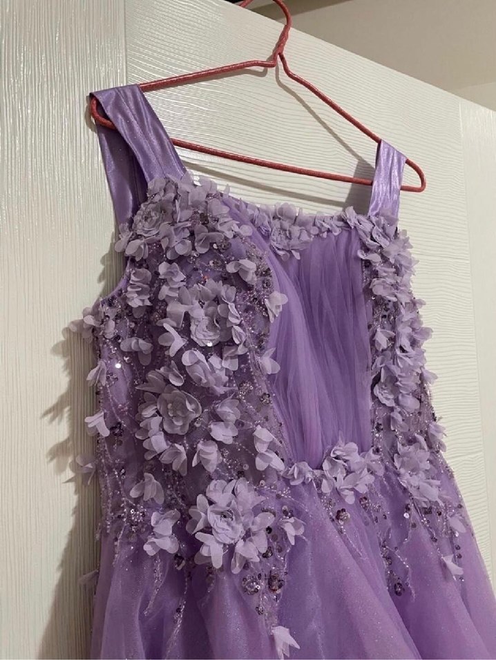 Mor Çiçekli Uzun Abiye Elbise - Görsel 2