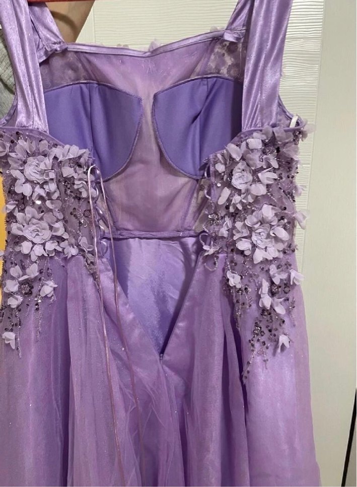 Mor Çiçekli Uzun Abiye Elbise - Görsel 5