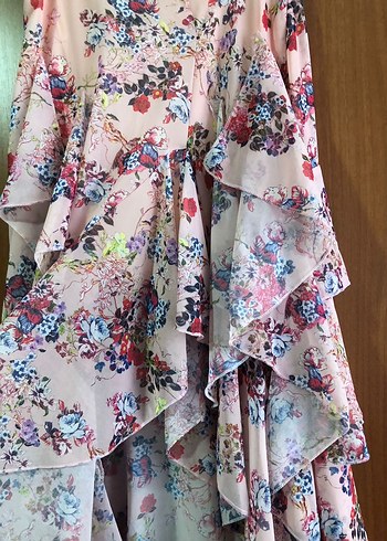 Pembe Bohem Uzun Fırfırlı Etek - Görsel 2