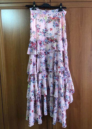 Pembe Bohem Uzun Fırfırlı Etek - Görsel 4