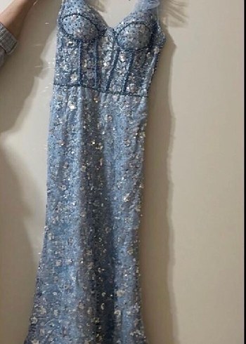 Bebe mavisi Uzun Abiye Elbise - Görsel 3