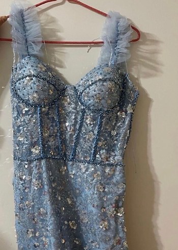 Bebe mavisi Uzun Abiye Elbise - Görsel 2