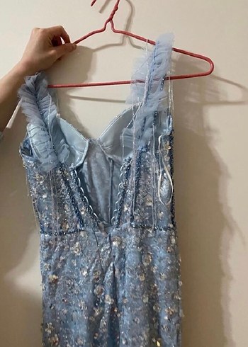 Bebe mavisi Uzun Abiye Elbise - Görsel 6