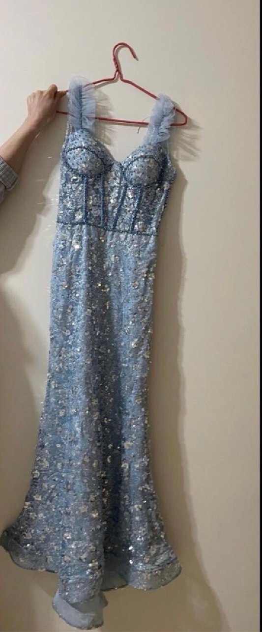 Bebe mavisi Uzun Abiye Elbise - Görsel 3