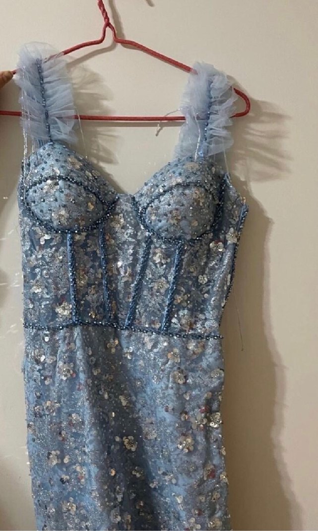 Bebe mavisi Uzun Abiye Elbise - Görsel 2