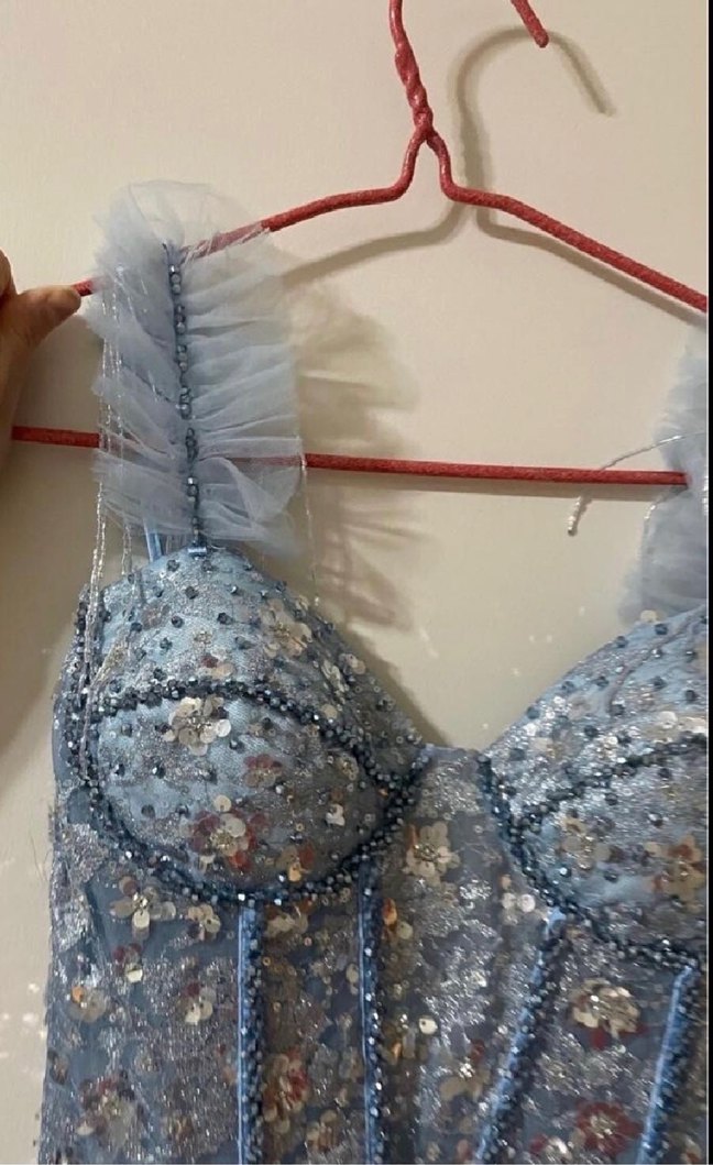 Bebe mavisi Uzun Abiye Elbise - Görsel 4