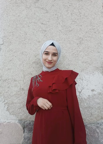 36 Beden Bordo Uzun Kol Drapeli Tesettür Elbise