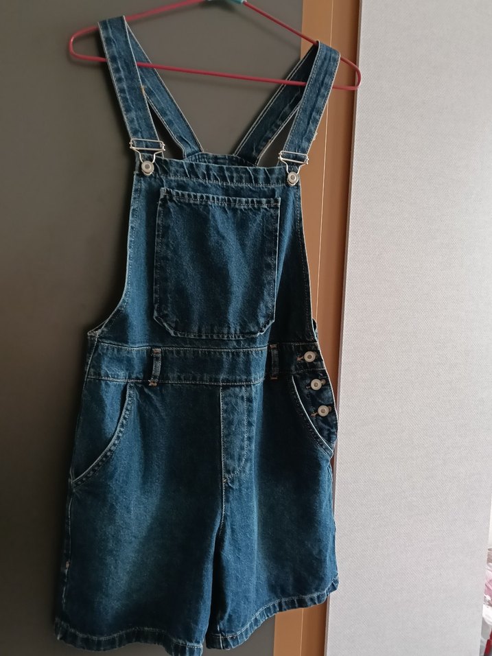 Mavi Kot Kadın Kısa Salopet - Görsel 2