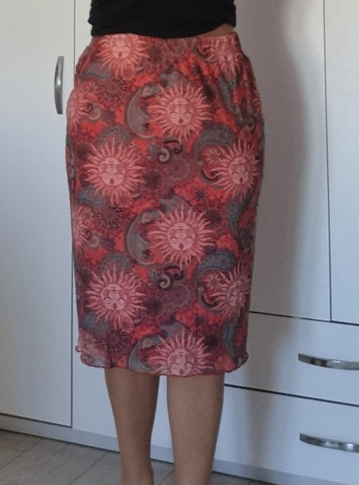 Kırmızı Bağlama Desenli Bohem Midi Etek - Görsel 2