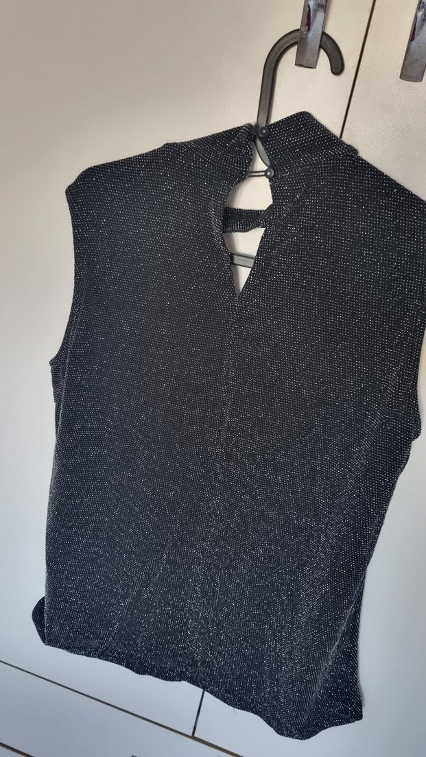 Sıfır Kol Siyah Payetli Mini Bluz - Görsel 2