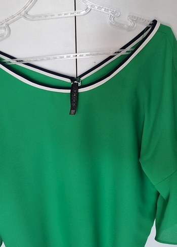 Yeşil Kadın Bluz, Kayık Yaka, Kemerli, Uzun Kollu - Görsel 2
