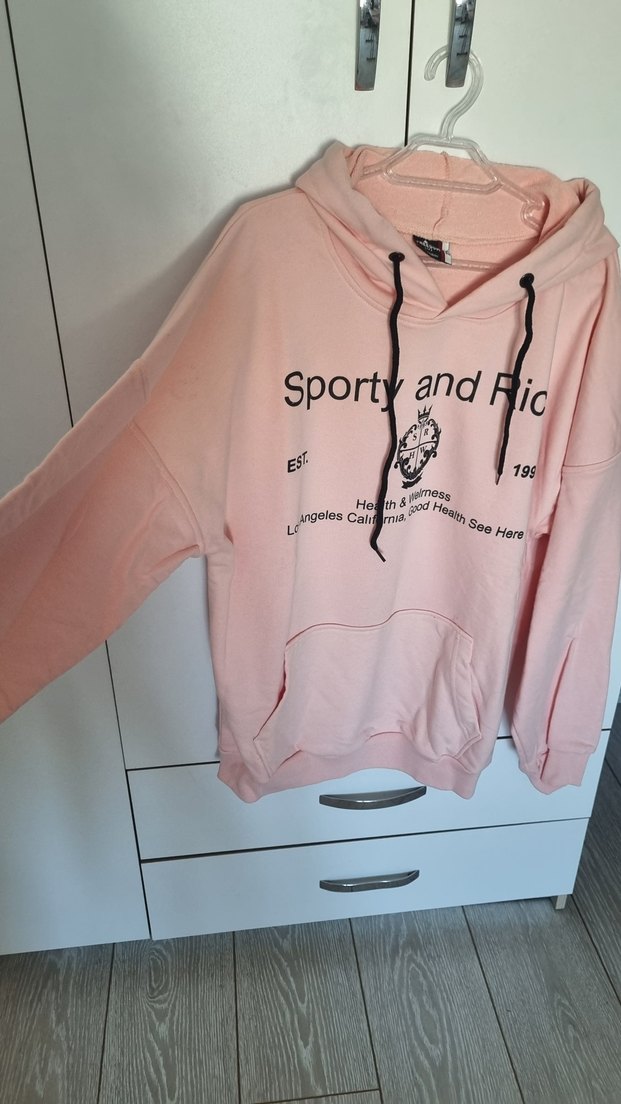 Pembe Kapüşonlu Uzun Kollu Sweatshirt - Görsel 3