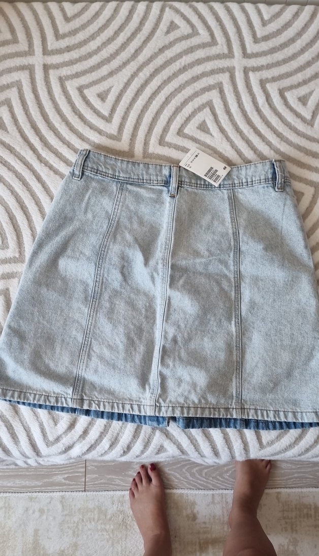 Düğmeli buz mavi Denim Mini Etek - Görsel 2