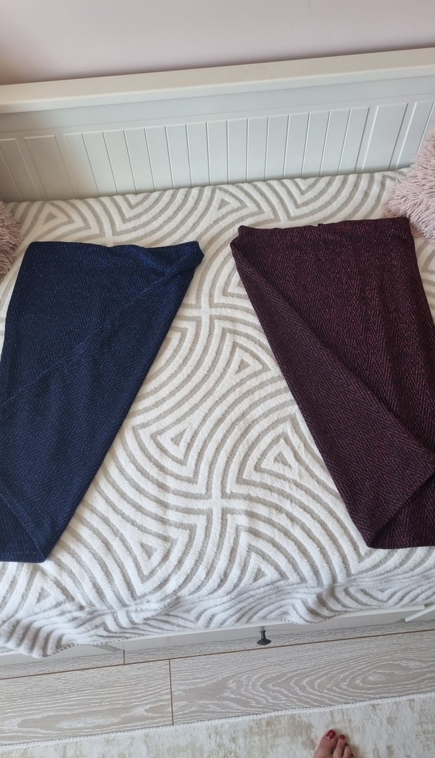 Bordo ve lacivert Triko Midi Kalem Etek - Görsel 2