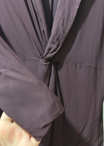 Zara Bordo Midi Drapeli V Yaka Uzun Kollu Elbise