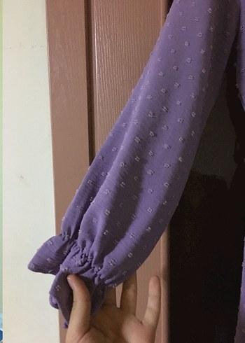 Diğer Uzun Kollu Fırfırlı Mor Tesettür Elbise