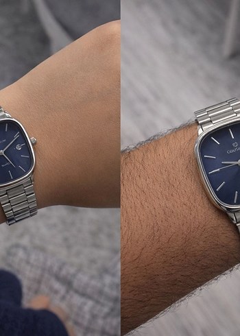 Gri Kordonlu Lacivert Kadranlı Erkek Kol Saati - Görsel 5