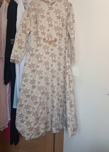 Bej Kadın Uzun Kollu Vintage Elbise
