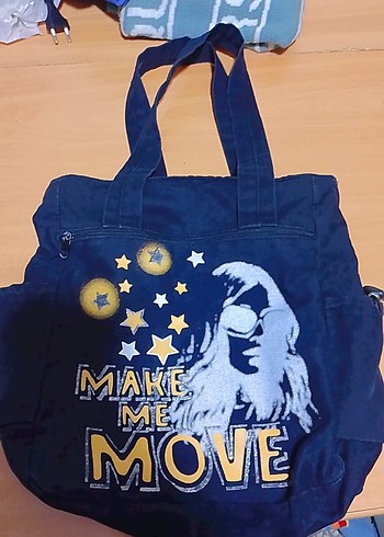 Kadın Kot Çanta - Baskılı, Fermuarlı, Mavi kumaş - Görsel 2