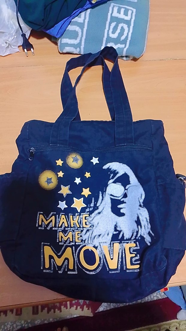 Kadın Kot Çanta - Baskılı, Fermuarlı, Mavi kumaş - Görsel 2