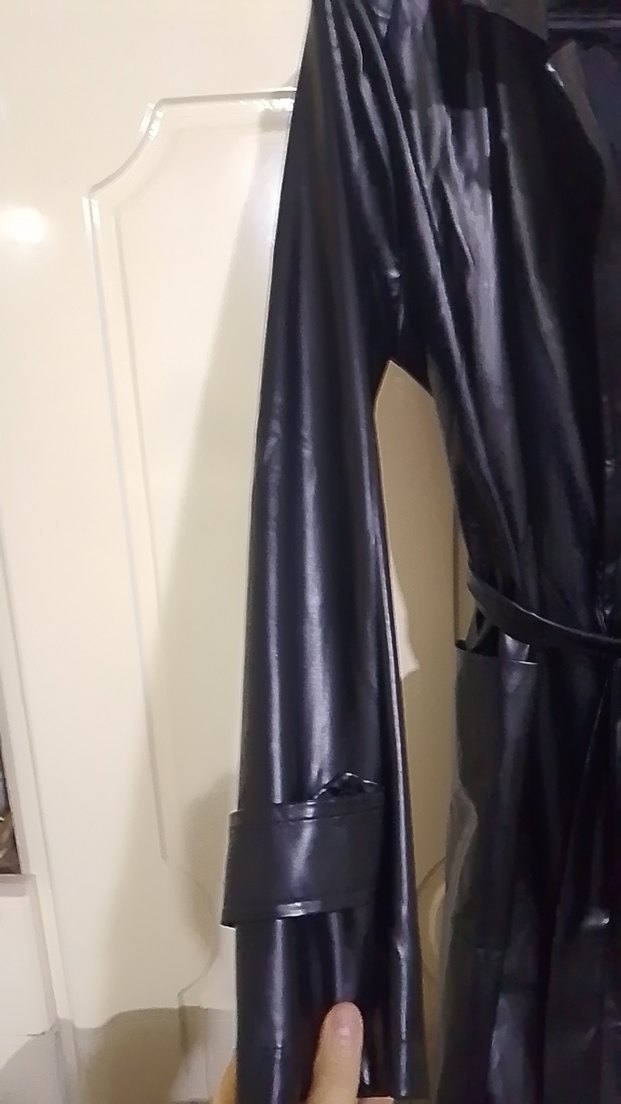 Siyah Deri Uzun Kadın Trençkot - Görsel 3