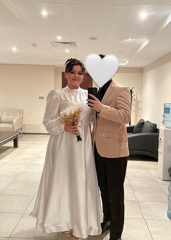 Beyaz Midi A Kesim Uzun Kollu Gelinlik - Görsel 2