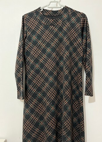 Kahverengi Ekose Uzun Kollu Kadın Elbise - Görsel 4