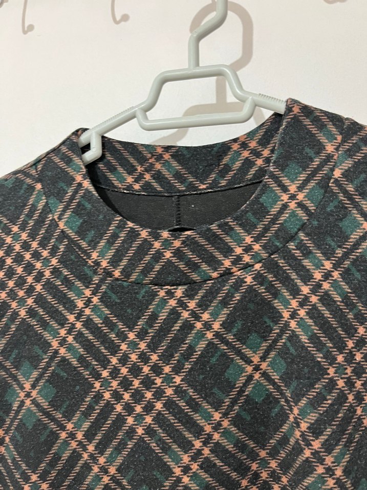 Kahverengi Ekose Uzun Kollu Kadın Elbise - Görsel 3