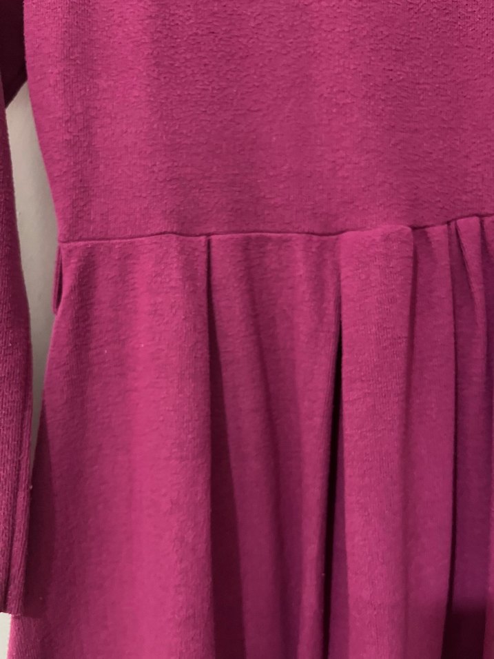 Bordo Uzun Kollu Piliseli V Yaka Elbise - Görsel 2