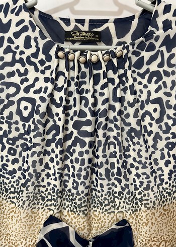 Kürk Detaylı Çok Renkli Uzun Desenli Elbise - Görsel 3