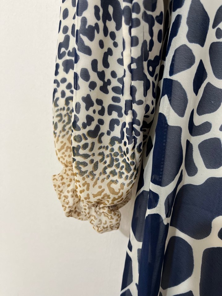 Kürk Detaylı Çok Renkli Uzun Desenli Elbise - Görsel 2