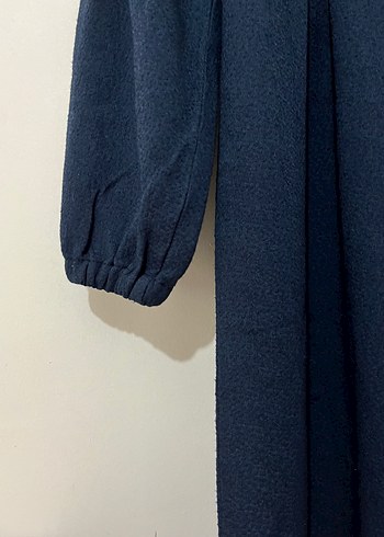 Lacivert Uzun Keten Elbise Pilili ve Bol Kesim - Görsel 4