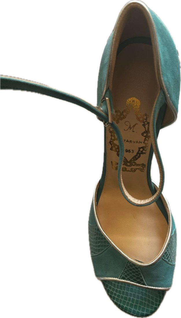 Turkuaz Yılan Desenli Stiletto Topuklu Ayakkabı - Görsel 5