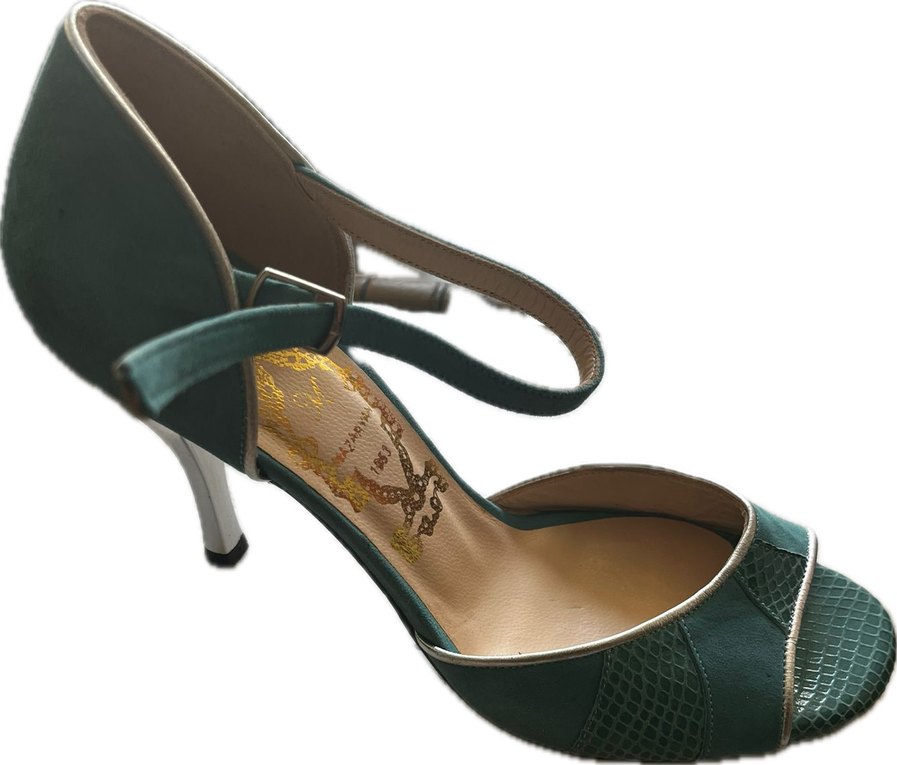 Turkuaz Yılan Desenli Stiletto Topuklu Ayakkabı - Görsel 3