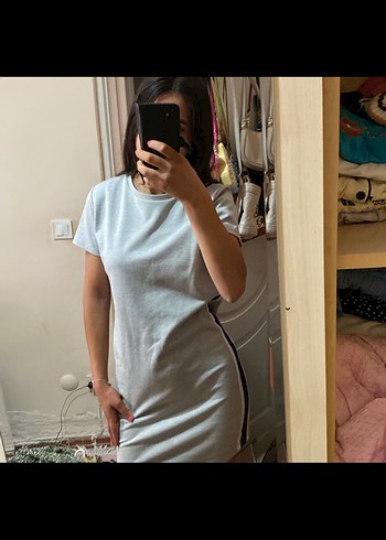 Diğer Gri Kısa Kollu Midi Elbise