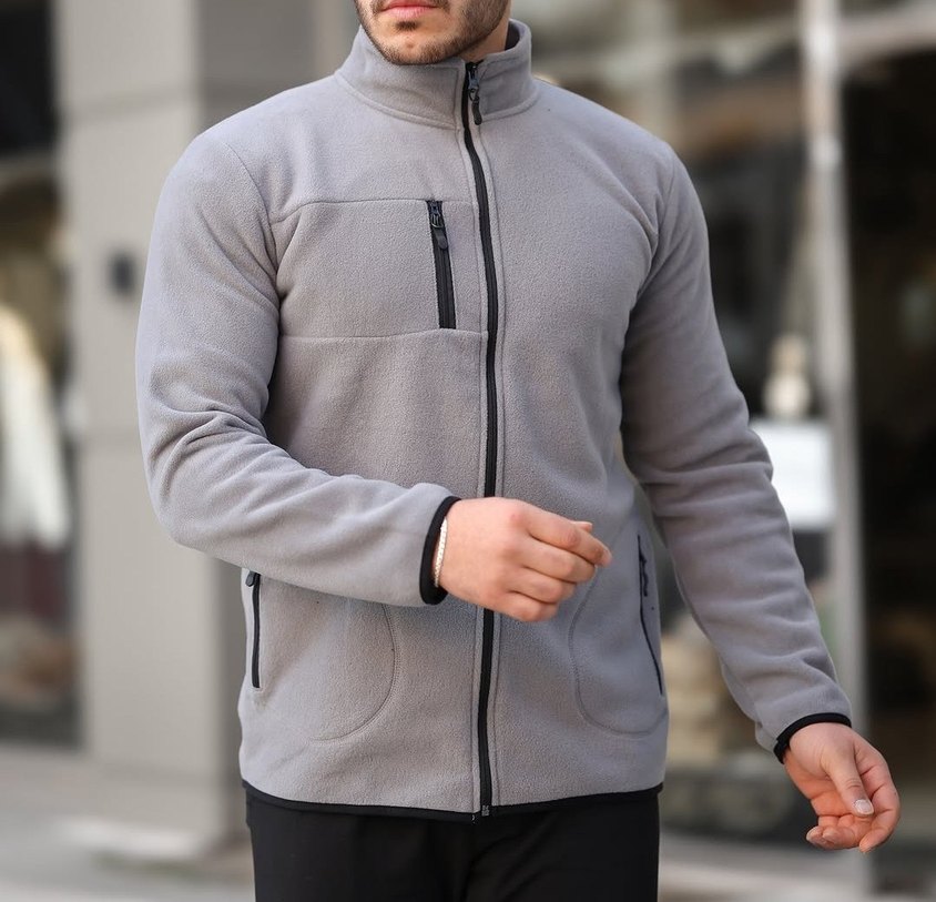 Gri Fermuarlı Erkek Sweatshirt - Görsel 2