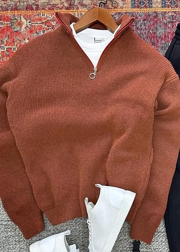Yarım Fermuarlı Yüksek Yakalı Erkek Triko Kazak - Görsel 4