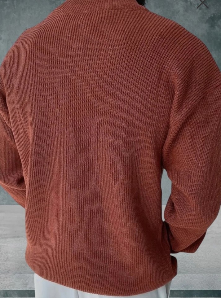 Yarım Fermuarlı Yüksek Yakalı Erkek Triko Kazak - Görsel 3