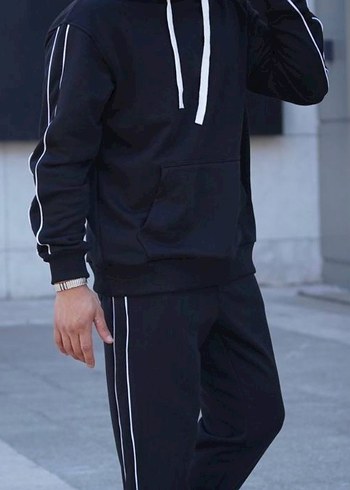 Siyah Kapüşonlu erkek Sweatshirt - Görsel 2