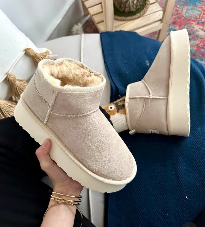 Bej Süet Kürklü Dolgu Topuk ugg - Görsel 2