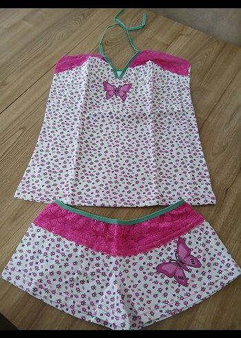 Pembe Mini Straplez Bohem Pijama Takımı - Görsel 2