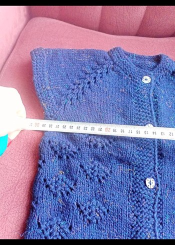 Kız Çocuk Mavi Örgü Kolsuz Yelek - Görsel 3