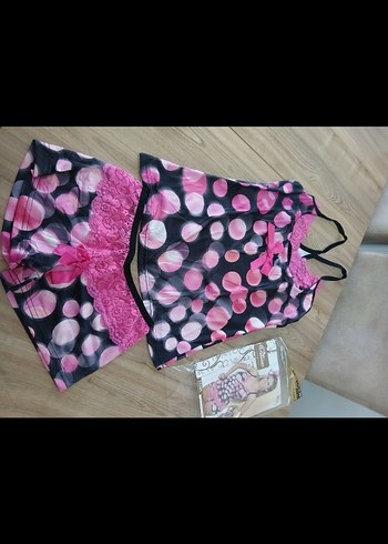 Pembe Desenli Mini Kadın Pijama Takımı - Görsel 2