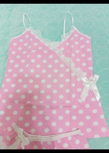 Pembe Baskılı Kolsuz Mini Kadın Pijama - Görsel 3