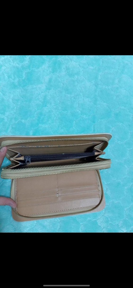 Bej Süet Fermuarlı Kadın Portföy Cüzdan - Görsel 3