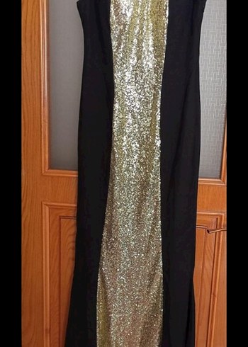 Altın Payetli Uzun Abiye Elbise - Görsel 2