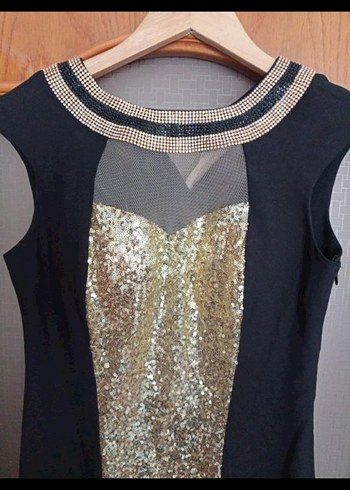 Altın Payetli Uzun Abiye Elbise - Görsel 3